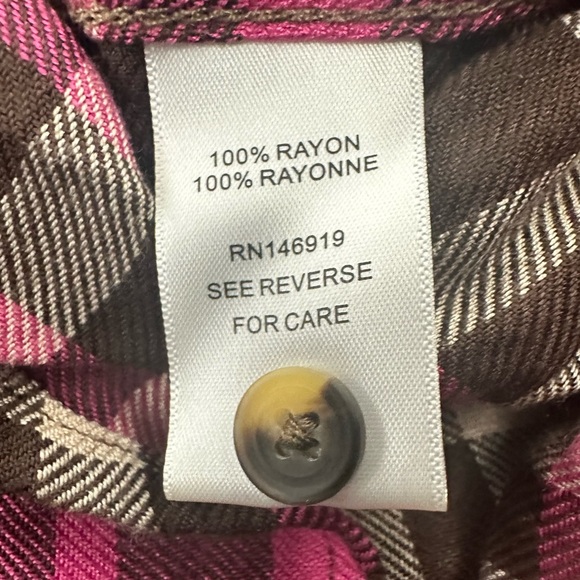 NWT Casa cabana pink and purple button down plaid blouse - Picture 3 of 7